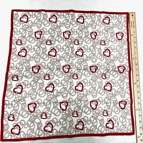 Vgt  Yves Saint Laurent Mini Scarf/Handkerchief Cotton, 22" Beige Ivery Red(14 - Picture 3 of 6